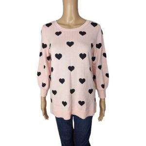 Adrianna Papell Heart Print Intarsia Sweater S